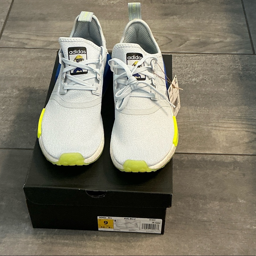 adidas Light Gray Knit Sneakers with Neon Yellow Accents
